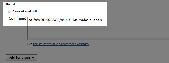 Screenshot of the build panel in Hudson config