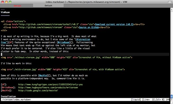 Screenshot of Vim, without VimRoom active